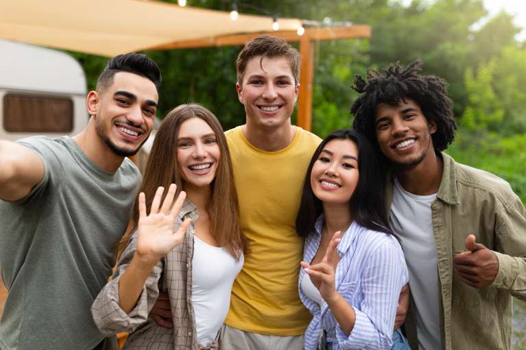 A group of friend after a Professional teeth whitening in van nuys